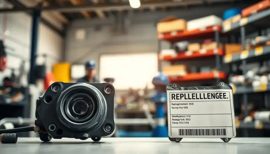 A detailed comparison scene illustrating the differences between replacement parts and original parts under the law. Foreground: a close-up of two car parts, one an original element with a branded logo, and the other a clearly labeled replacement part, showcasing their shape and material differences. Middle ground: an industrial workshop setting with tools and machinery, emphasizing a professional atmosphere. Background: soft focused shelves stocked with various parts, ensuring a sense of depth. Lighting is bright and clear, simulating a well-lit workspace to enhance the parts' features, with a slight glare on the original part to highlight its authenticity. The mood is serious and informative, reflecting a commitment to quality and compliance in technical standards. A detailed comparison scene illustrating the differences between replacement parts and original parts under the law. Foreground: a close-up of two car parts, one an original element with a branded logo, and the other a clearly labeled replacement part, showcasing their shape and material differences. Middle ground: an industrial workshop setting with tools and machinery, emphasizing a professional atmosphere. Background: soft focused shelves stocked with various parts, ensuring a sense of depth. Lighting is bright and clear, simulating a well-lit workspace to enhance the parts' features, with a slight glare on the original part to highlight its authenticity. The mood is serious and informative, reflecting a commitment to quality and compliance in technical standards.